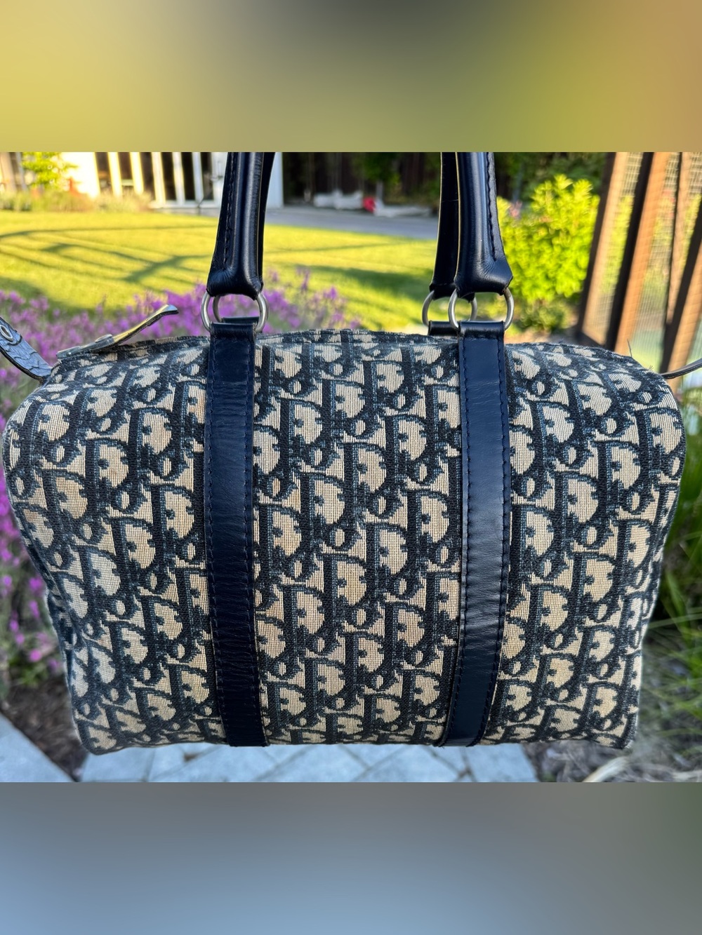 DIOR Vintage Trotter Boston Bag 30cm Navy Jacquard Canvas Navy Leather - Picture 16 of 16